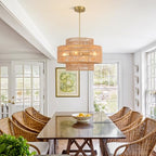 17.7"Boho Rattan Chandelier Light Fixture,4-Light Hand Woven Wicker Pendant Light Fixture Farmhouse Rustic Hanging Ceiling Lamp for Kitchen Island Bedroom, Dining Room, Living Room, Entryway, Foyer - style: Boho-Round-17.7in