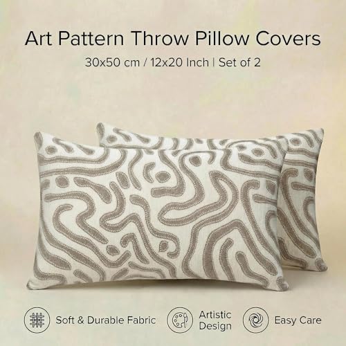 Mantle & Mason Lumbar Pillow Covers 12x20 Set of 2, Chenille Modern Abstract Throw Pillow Covers, Beige Luxury Textured Decorative Pillow Cover for Couch Sofa Bed Office - color: Artflow Beige, size: 20" x 12" (Pack of 2)
