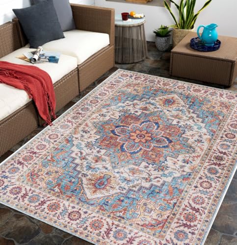 Traditional Floral Distressed Texture Vintage Rug for Living Room Diningroom Bedroom Playroom Nursery Room 2x6 Blue Brown Carpet Boho Washable Kitchen Hallway Office Thin Area Rugs - color: F, size: 2x6ft