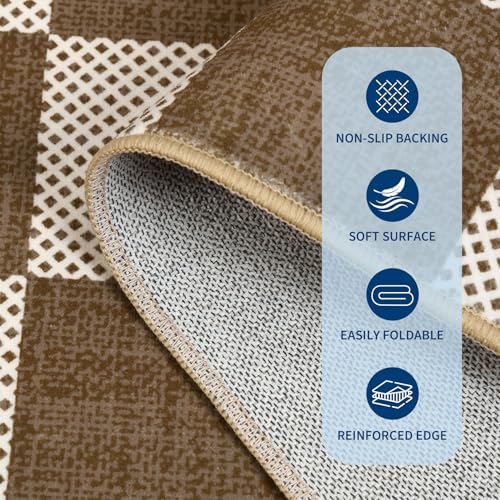 GarveeHome Checkered Terracotta Brown 4x6 Washable Rug Geometric Diamond Dot Modern Neutral Boho Soft Low-Pile Small Rug for Bedroom Nursery Living Room Entryway Non-Slip TPE Backing - color: Terracotta Brown, size: 4' x 6' (Rectangular)