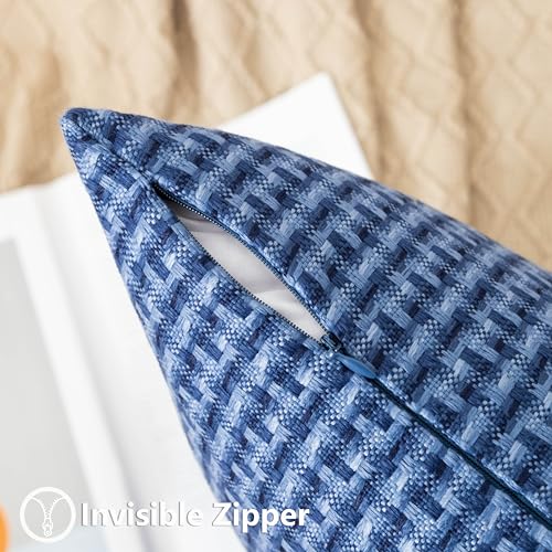 UGASA Outdoor Waterproof Pillow Covers Pack of 2 Weaving Texture Water Resistant Outside Decorative Pillow Cases for Patio Garden Porch Yard Bench Tent 18x18 Inch, Navy Blue - color: Navy Blue, size: 18" x 18" (Pack of 2)
