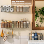 2 Pack Wall Hanging Baskets for Organizing, Large Metal Wire Basket with 5 Hooks+2 Strong Long Adhesive Hooks,Kitchen Hanging Mesh Organizer, Wall Mounted Bin for Kitchen, Bathroom, Bedroom,SUV,Garage - size: 13"L x 6.3"W x 6.02"H-2Pack