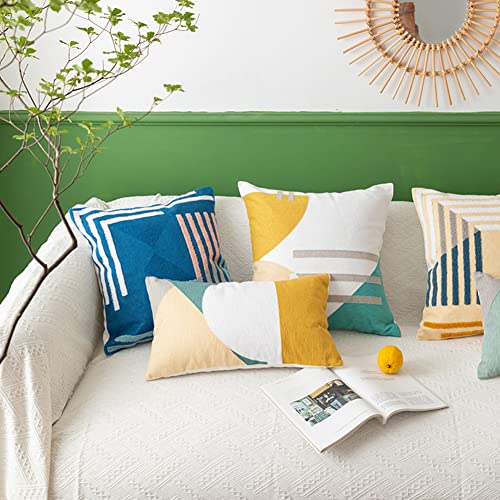 Boho Abstract Tufted Throw Pillow Cover Geometric Embroidered Decorative Pillowcase Farmhouse Cotton Square Accent Cushion Cover for Sofa Couch Bedroom (Type D,18"x18") - color: Type D, size: 18" x 18" (Pack of 1)