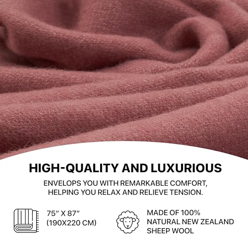 | Wool Blanket/Throw | 100% New Zealand Wool | Perfect for Home and Outdoors | Virgin Wool Throw with Fringes 75"x87" (190 x 220 cm) - color: Cherry Blossom Pink, size: Full