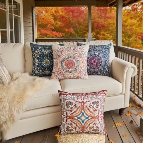Boho Throw Pillow Covers 20X20 Inch Set of 4 Farmhouse Decorative Couch Pillow Cases Vintage Floral Pillows for Sofa Living Room Bedroom Summer Outdoor Patio Porch - color: Bohemian Medley, size: 20" x 20" (Pack of 4)