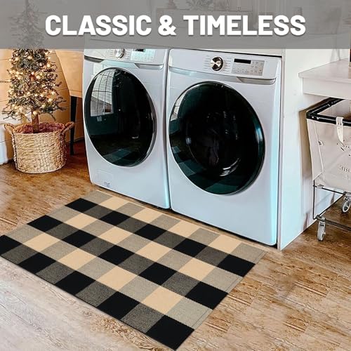 IOHOUZE Buffalo Plaid Checkered Rug 2x3 Ft Front Door Mats, Washable Area Rugs for Front Porch Welcome Mats Indoor Outdoor, Entryway Door Rug for Entryway, Home Entrance, Tan Black - color: Tan and Black, size: 2' x 3' (Rectangular)