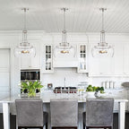 WUZUPS Chandelier Rustic Farmhouse Industrial Round Ceiling Pendant LED Light Fixture Clear Seeded Glass Shade for Dining Room Kitchen Island Foyer Entryway, H 20.9" x W 15.9", Brushed Nickel - color: Pendant Light, Brushed Nickel, 3-Light, size: H 20.9"