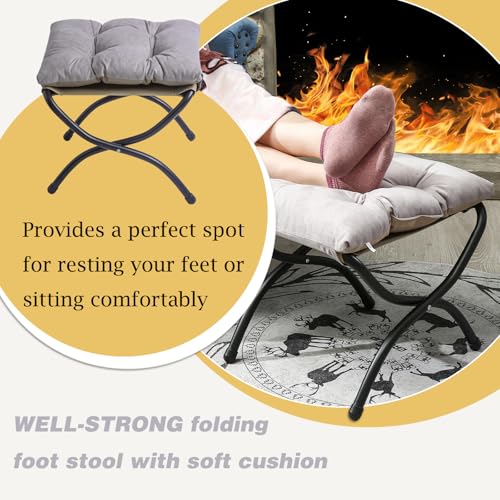 Foldable Upholstered Footstool, Space-Saving Washable Cushion, 18.5"x14.8"x15", 150lb, Indoor/Outdoor - Living Room/Bedroom/Patio Light Grey - color: Light Grey
