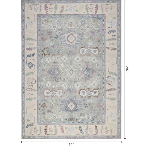 Kuden 2x3 Small Rug, Machine Washable, Non-Slip Backing, Vintage Style, Soft, Low Pile, Area Rugs for Entryway Kitchen Indoor Entrance - color: Aqua Green / Cream, size: 2' x 3' Rectangular