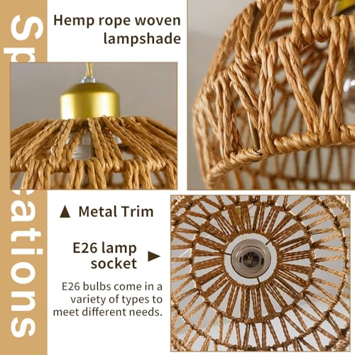 Bohemian-style woven pendant light, adjustable, Woven Hanging Lighting ,11.5"featuring a woven shade and E26 socket. Ideal for kitchen islands, farmhouses, bedrooms, and living rooms. (Bulb not ) - color: 11.5”hemispherical shaped