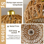 Bohemian-style woven pendant light, adjustable, Woven Hanging Lighting ,11.5"featuring a woven shade and E26 socket. Ideal for kitchen islands, farmhouses, bedrooms, and living rooms. (Bulb not ) - color: 11.5”hemispherical shaped