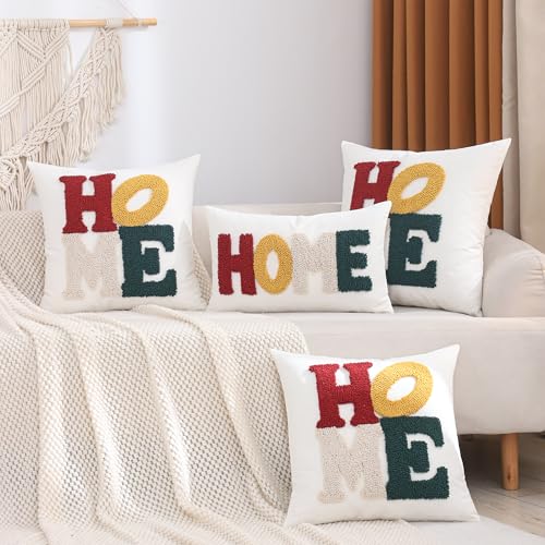 LUOYEHK Home Pillow Covers 18x18 Inch Set of 2 Words Tufted Embroidery Throw Pillow Covers Neutral Decorative Pillowcase Farmhouse Cushion Covers for Couch Sofa Bed Living Room - color: Home, size: 18" x 18" (Pack of 2)