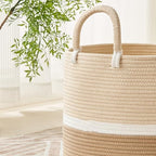 KAKAMAY Large Blanket Basket (18"x18"x16"),Woven Baby Laundry Hamper for Storage, Cotton Rope Blankets Baskets for Nursery, Laundry, Living Room, Pillows, Baby Toy chest with Handles (Light Brown) - color: Light Brown