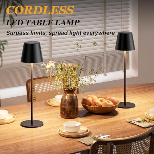 Kakanuo Cordless Table Lamp Rechargeable Black - KK 2 Pack 5000mAH Battery Operated Lamp for Counter, 3 Color Stepless Dimming Wireless Lamp for Dining Kitchen, Outdoor Patio, Touch Control - color: Black 1, size: 2 Pack 14in - Down Light
