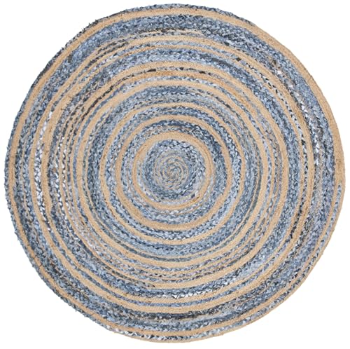 SAFAVIEH Cape Cod Collection Area Rug - 6' Round, Blue & Natural, Handmade Braided Jute & Cotton, Ideal for High Traffic Areas in Living Room, Bedroom (CAP209L) - color: Blue/Natural, size: 6' (Round)