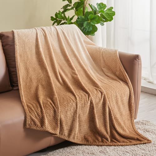 NEWCOSPLAY Super Soft Twin Blanket Ombre Brown Premium Silky Flannel Fleece Leaves Pattern Lightweight Bed Blanket All Season Use (Ombre Brown, Twin(60"x80")) - color: Ombre Brown, size: Twin(60"x80")
