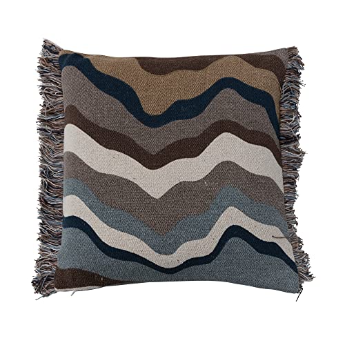 Bloomingville Abstract Print Cotton Throw Pillow Cover with Fringe, Multicolor