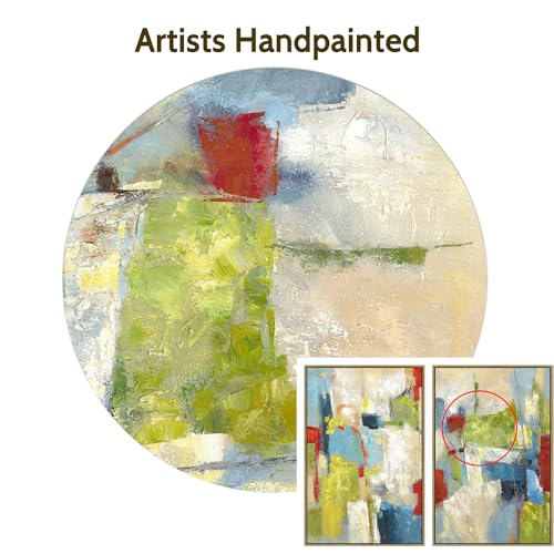 Framed Abstract Colorful Wall Art: 2 Pieces Artistic Heavy Textured Artwork Green Red Aesthetic Painting for Living Room - color: colorful, size: 36”x24”x2