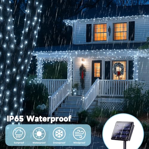 Extra-Long 144FT Solar String Lights Outdoor, 2 Pack 400LED Solar Fairy Lights for Outside Waterproof, Silver Wire 8 Lighting Modes Solar Twinkle Lights for Tree Garden Party Xmas Decor (Cool White) - color: Cool White, size: 2 Pack-400LED