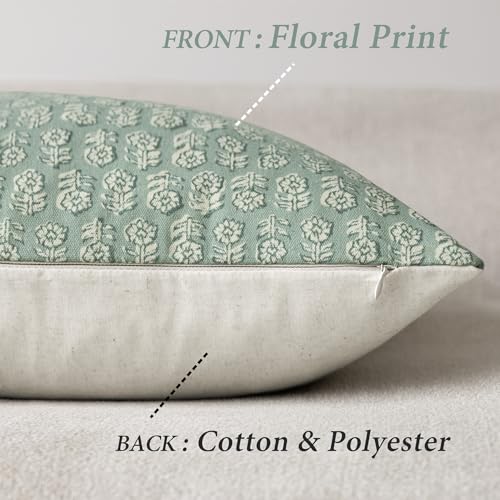 Foindtower Set of 2 Decorative Neutral Floral Print Throw Pillow Covers Vintage Accent Farmhouse Cushion Covers Boho Home Decor for Sofa Chair Couch Bedroom Living Room Outdoor,18×18 Inch,Aqua Blue - color: Aqua Blue, size: 18" x 18" (Pack of 2)