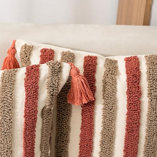 Boho Pillow Covers 18x18 Set of 2 Geometric & Striped Pillow Covers-Hand-Tufted Textured Pillowcases-Farmhouse Linen Decorative Throw Pillows for Sofa, Couch, Bed, Chair, Living Room, Thin Line - color: Thick Line