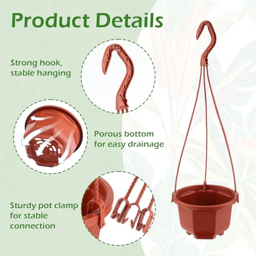 Roshtia 24 Pcs Hanging Plastic Planter Pot with Hook Flower Pots Baskets Hanging Nursery Planter Holder for Outdoor Indoor Plant Garden(Brown,5 Inch) - color: Brown, size: 5 Inch