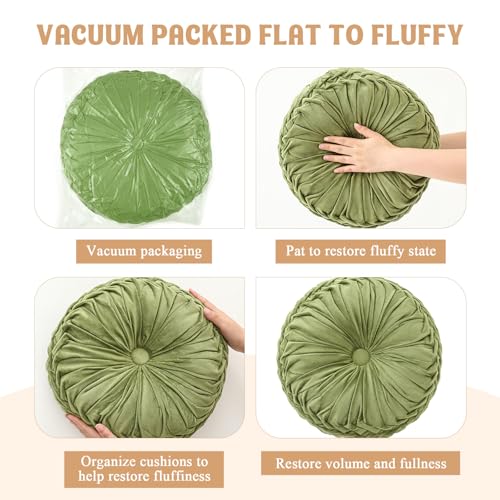 Drydiet 1 Pcs Round Throw Velvet Pillows Decorative Pleated Throw Pillows Diameter Accent Pumpkin Boho Chair Cushion for Couch Sofa Home Decoration (Olive Green,15'') - color: Olive Green, size: 15''