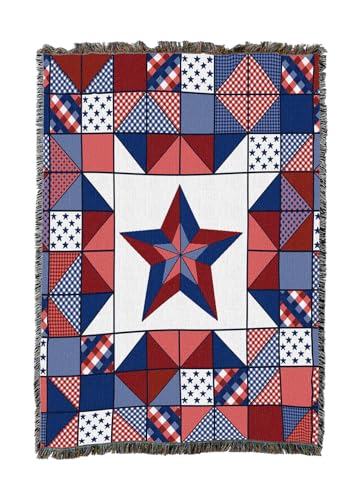 Pure Country Weavers Red White and Blue Patchwork Quilt - Americana Gift Tapestry Throw Blanket Woven from Cotton - Made in The USA (50X60) - color: Red White and Blue Patchwork Quilt, size: 50x60
