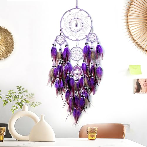 Large Dream Catchers, Boho Handmade Native Macrame Dream Catchers Wall Hanging for Bedroom Living Room Wedding Party Decor, Festival Blessing Gift for Kids Boys Girls (Purple & Black) - color: Purple & Black
