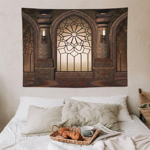 Houselerax Gothic Tapestry,Antique Victorian Style Red Medieval in Chapel on Wall Fantasy Building Print Wall Hanging Decor Tapestries for Bedroom Living Room 60"x40" - color: Gothic-12, size: W60xL40in