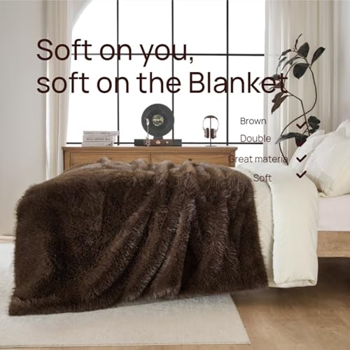 Luxury Fluffy Faux Fur Throw Blanket,Thick Fluffy Silky Fuzzy Cozy Blanket,Plush Blankets for Couch, Sofa, Chair, Bed-Brown,50x60 Inches - color: Brown, size: Throw (50" x 60")