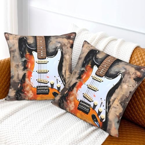 Music Pillow Covers 18x18 Set of 2 Guitar Art Throw Pillows Covers Square Farmhouse Decorative Outdoor Cushion Cases for Bed Couch Sofa - color: Guitar, size: 18" x 18" (Pack of 1)