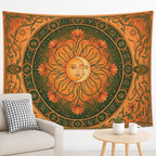 Water Lily and Sun Orange Green Tapestry, Floral Mandala Bohemian Decorative Wall Hanging, Aesthetic Tapestries for Living Room, Bedroom, Meditation 90x70 Inch - size: 90x70 Inch