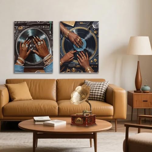 Framed Stylish Retro Woman hand vinyl Record wall art abstract Street Style abstract Picture Print Hip-hop Music Painting for Living room Bedroom Music room Canvas wrapping Poster 12x16 Inches - color: Record Framed, size: 12"L x 16"W