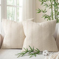 a moment 2 Pack Bamboo Fiber Pillow Covers - Waffle Weave, Ultra Soft & Breathable, Skin-Friendly Cotton Throw Pillow for Couch, Sofa, Bedroom Living Room 18x18 Inch Beige - color: Beige, size: 18" x 18" (Pack of 2)