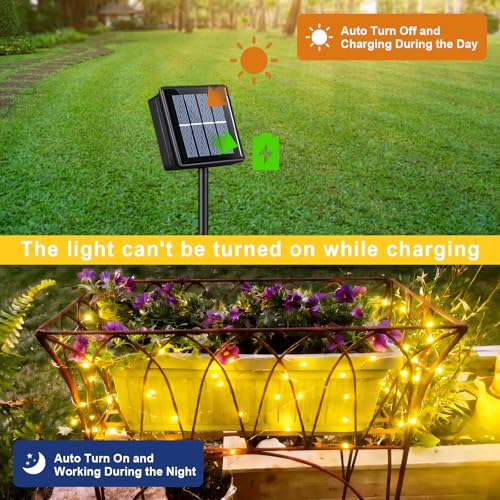 QITONG Warm White Solar Fairy Lights, 2 Pack Each 66ft 200 LED String Lights Outdoor, Silver Wire Solar Christmas Mini Lights - color: Warm White