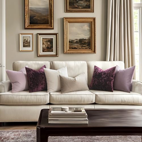 MIULEE Velvet Throw Pillow Covers Set of 2, Soft Neutral Decorative Pillow Cases with Luxurious Textured Vintage Cushion Covers for Home Decor Couch Sofa Bed,Purple 18x18 inch - color: Purple, size: 18" x 18" (Pack of 2)