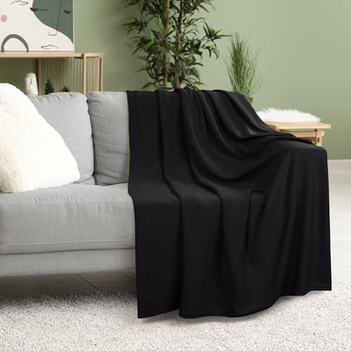 Utopia Bedding Knit Blanket King Size (90x102 Inches, Black) Soft Lightweight Jersey Breathable Sweatshirt Blanket for Bed,Couch & Sofa - color: Black, size: King