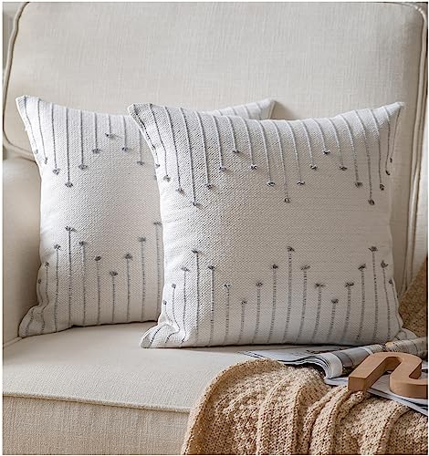 Caflife Boho Throw Pillow Covers 18x18 Set of 2 Decorative Pillows for Bed, Neutral Pillow Covers Beige with Grey Line Throw Pillows for Modern Farmhouse Couch Sofa Living Room Outdoor - color: Grey Beige, size: 18" x 18" (Pack of 2)