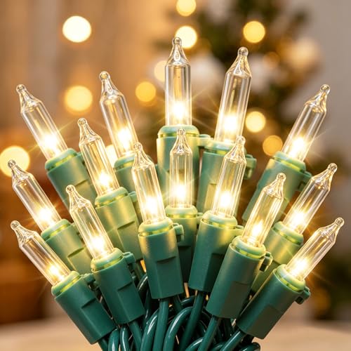 YOUNGAR Christmas Lights, Clear Outdoor Lights,2 Pack 23FT 100 Green Wire Light Connectable Incandescent Mini Light, Approved Tree Lights for Xmas Home Patio Holiday Party Garden Decor(Warm White) - color: Warm White, Green Wire, size: 100 Count 2Pack