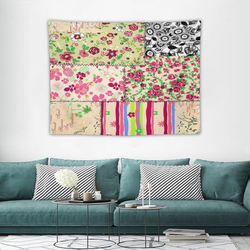 Kurtect Patchwork Floral Tapestry,Retro Style Boho Colorful Farmhouse Flower Botanical Tapestries for Party Beach Picnic Blankets Tablecloths Living Room Wall Deocr, 30x40 in - color: style-5, size: 40"L x 30"W