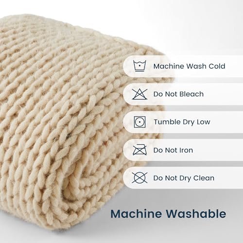 SLEEP ZONE Throw Blanket for Couch - Chunky Knit Hollow Blanket, Throw Blankets for Bed, Handmade Long Plush Cat Yarn, Soft Fluffy Knit Blankets Home Decor (Beige, 40x50in) - color: Beige, size: 40*50