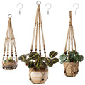 Mkono 3 Pack Macrame Plant Hangers Indoor Different Size Hanging Planter Basket Flower Pot Holder with Beads No Tassels 35"/29"/23", Medium, Brown - color: Brown, size: Medium