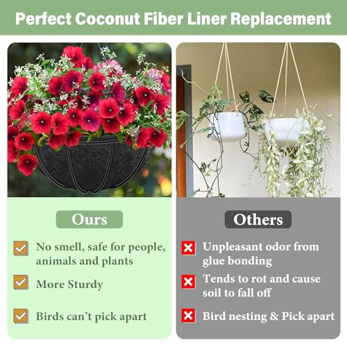 Riare 4 Pack 14 Inch Round Fabric Planter Basket Liner- Hanging Basket Liners Replacement Coco Fiber Liner Alternative for Hanging Basket Flowers (Prevent Birds from Nesting) - size: 14inch