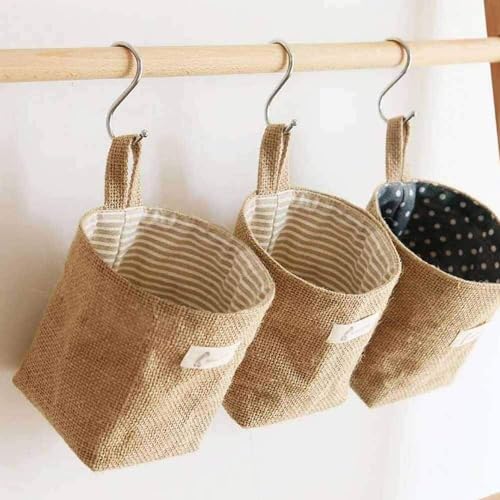 Hanging Basket, 6 Pack Hanging Wall Baskets, Wall Hanging Storage Bag Linen Small Storage Baskets for Organizing for Toy Makeup Kit Small Stuff, Flower Plant Wall Basket Decor - style: Style 1