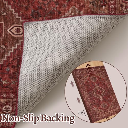 Tangsoo Red Oriental 2x5 Washable Runner Rug for Hallways, Non Slip Boho Runner Rug, Vintage Soft Low Pile Long Rug Runner, Carpet Runners for Kitchen Bedroom Entryway Bathroom Living Room Dark Red - color: Dark Red, size: 2' X 5' (Runner)