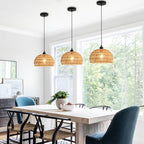 Rattan Pendant Light, 11" Boho Dome Dining Room Chandelier, Brown Woven Kitchen Pendant Lighting over Island, Coastal Wicker Light Pendant Hanging Light Fixture for Nursery Entryway Bedroom, E26 Base - color: 11" Brown