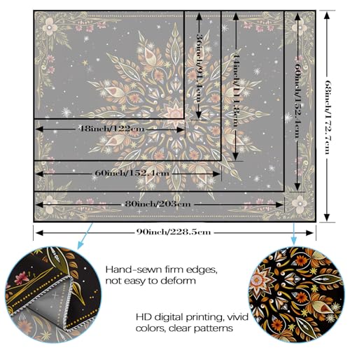 Haibimen Boho Floral Mandala Tapestry Black Gold Bohemian Flower Tapestry for Bedroom Vintage Dark Tapestries Wall Hanging for Living Room, Bedroom, Dorm (Black 4, 60''×44'') - color: Black 4, size: 60''×44''