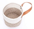 2pack Small Hanging Basket-Cotton Rope Wall Basket with Handle, Hanging Storage Baskets, Shelf Baskets Storage Bin Closet Organizer 6"×6.3", Woven Plant Basket - (White & Brown) - color: White & Brown