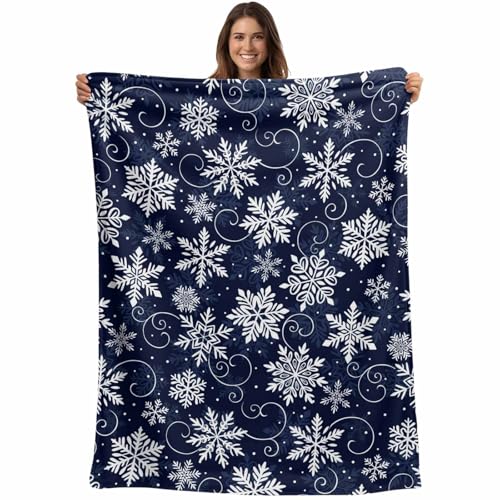 Christmas Throw Blankets, White Navy Snowflakes Pattern Soft Fleece Blanket Decorative for Home Sofa Couch Chair Living Bedroom,40x50 Inches, Winter - color: Christmas-hzf06262, size: 40x50 Inch